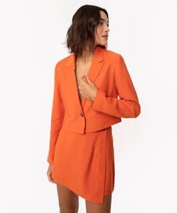 blazer cropped de viscose com bolsos laranja